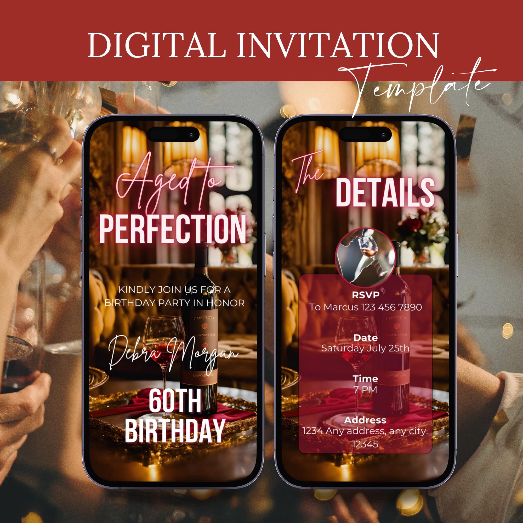 Editable Aged to Perfection Invitation, Wine Birthday Invitation, Winery Invitation, Fine Like Wine, Printable or Text Invite Mixology Class