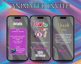 90s Theme Birthday Invitation, Throwback House Party Digital Evite, Hip Hop Retro Animated Invite, Editable Decades Template Download