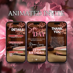 Digital Spa Day Invitation, Animated Hot Pink Manicure Pedicure Invite, Girls Sleepover Pamper Birthday Evite, Self Editable Template eCard
