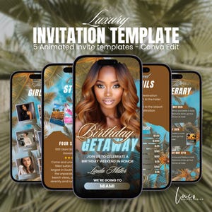 Digital Girls Trip Miami Animated Itinerary Template, Travel Itinerary, Birthday Weekend Editable Invitation, Party Itinerary Schedule DIY
