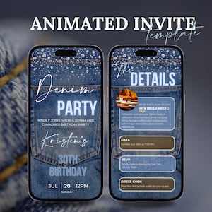 Denim invitation, denim birthday invitation, denim invitation, denim party, blue jeans and bling, denim birthday, Diamonds Birthday