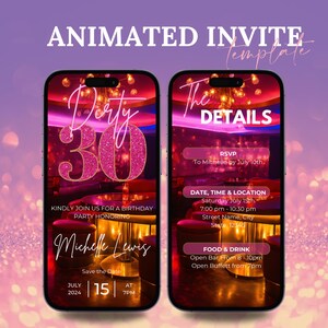 Digital Dirty 30 Birthday Invitation For Her, Thirty and Dirty Invite Evite, Pink Gold 30th Party Invite For Her, Editable Template