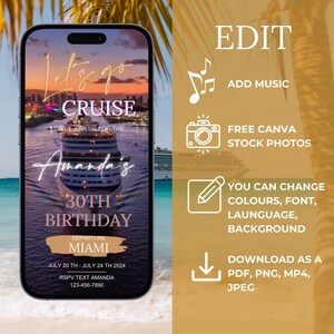 Birthday Cruise Itinerary Template, Digital Cruise Invitation Template, Travel Itinerary, Birthday Invite, Carnival Cruise, Royal Caribbean image 3