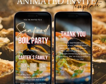 Digital Seafood Boil Party Invitation, Crawfish Boil Dinner Event Itinerary, Lobster, Mussels, Shrimp Boil Birthday Template, Backyard Party