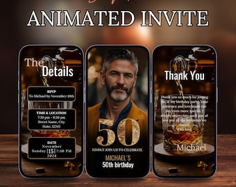 Sjabloon digitale uitnodiging verjaardagsfeestje whisky-thema 50e verjaardagsuitnodiging voor man verjaardag whisky Evite Surprise Party uitnodiging