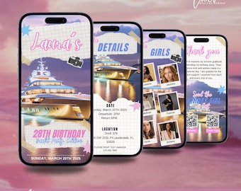 Boat Party Invitation Template, Yacht Party Invite, Birthday Cruise Invitation, Summer Party Evite, Editable Canva Template