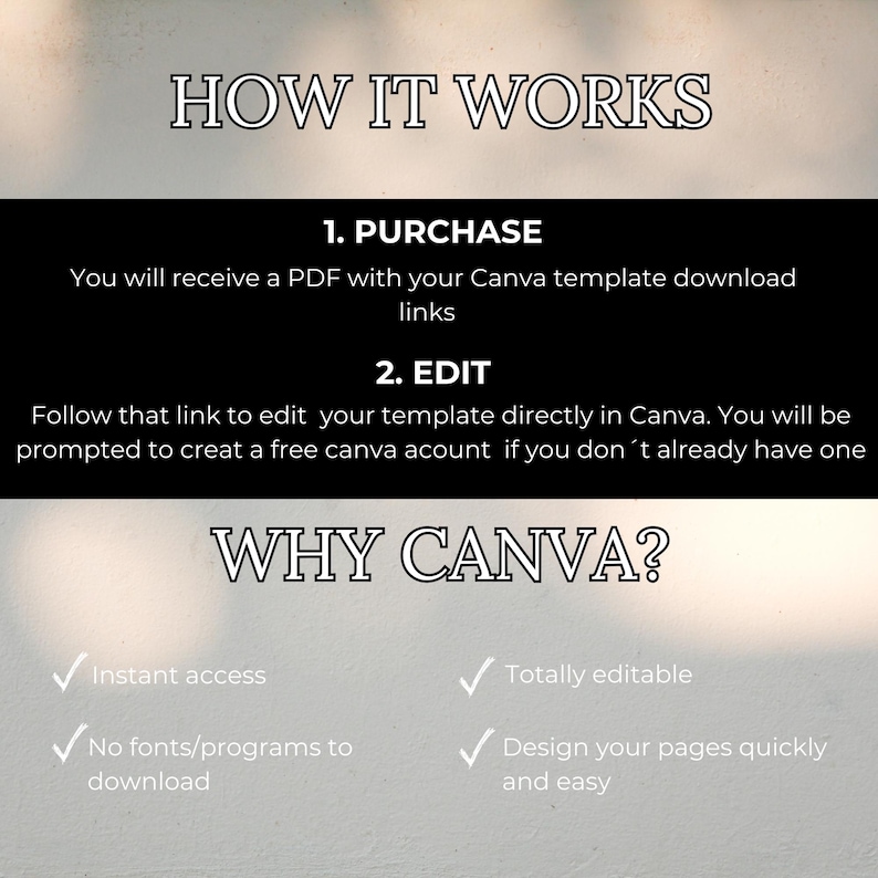 May include: How it works: Purchase a PDF with Canva template download links. Edit the template directly in Canva. Why Canva? Instant access, no fonts or programs to download, totally editable, design pages quickly and easily.