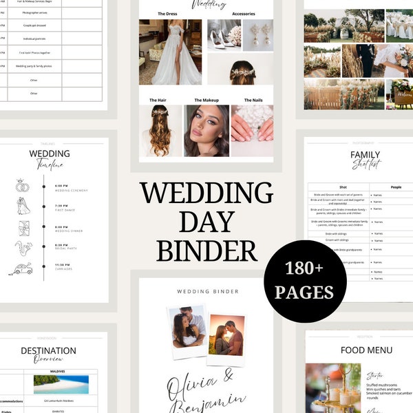 The Ultimate Wedding Day Binder Template, Edit in Canva, Wedding Itinerary, Instant Download, Digital Template, Printable, Wedding Planner