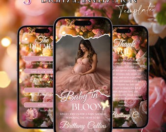 Animated Baby In Bloom Baby Shower Invitation Template, Pink Girl Baby Shower Video Invitation, Cute Floral Digital Editable Text Invite