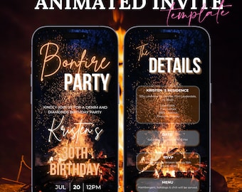Birthday Bonfire invitation, bonfire party digital invite, bonfire & smores invite, Bonfire BBQ, backyard Firework party text message invite