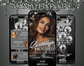 Convite Personalizado Modelo de Convite Personalizado Modelo de Convite de Aniversário Convite Balão de Prata Convite Digital de Aniversário Canva