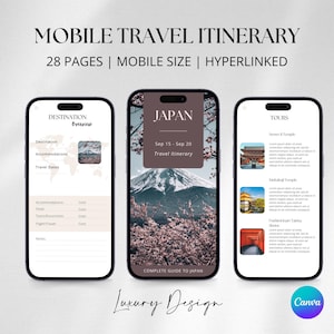 Mobile Travel Itinerary, Editable Travel Itinerary Template, Trip Itinerary Canva, Traveling Guide, Travel Agency Template, Travel Planner