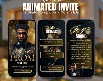 Gold Black Prom Send Off Invite Boys,Diamond Prom Party Invitation,Send Off Celebration,Prom Night Invite,Elegant Prom Invite,Prom Party