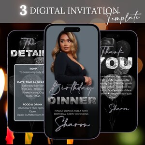 Digital Birthday Dinner invitation, Birthday Dinner, Digital Birthday Party Invite, Luxury Elegant Invit, Text, Birthday Party, text evite