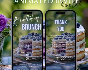 Digital Birthday Brunch Party Invitation, Digital Pastel Color Phone Message Evite For Her, Animated Invite For Any Age, Self Editable Ecard