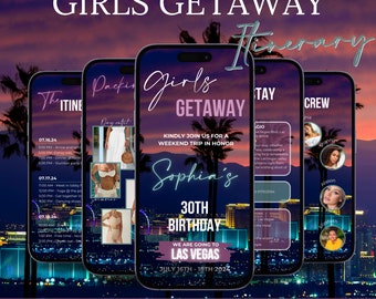 Digital Birthday Weekend Invitation, Animated Travel Itinerary, Neon Las Vegas Vacation Schedule Trip, Editable Planner Template, Vegas Invi