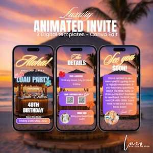 Aloha 40th Birthday Tiki Time Luau Invitation,Hawaiian Luau Birthday Invite Itinerary,Birthday Pool Party Luau Invite,Luau Invitation flyer