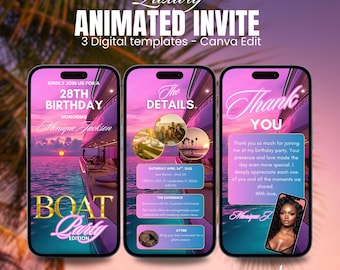 Boat Party Invitation Template | Yacht Cruise Itinerary | Summer Bachelorette Invite | Digital Animated | Instant Download