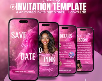 Digital 30 Shades of Pink Birthday Invite Video, Pink & Gold Template for Women, Luxe Editable 30th Birthday Design, DIY Party Invitation