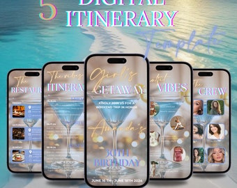 Digitale weekendverjaardagsuitnodiging, geanimeerd reisschema, meisjes blauw vakantieschema reis Evite, bewerkbare plannersjabloon