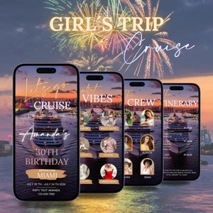 Geburtstags-Kreuzfahrt-Reiseplan, Digitale Kreuzfahrt-Einladungsvorlage, Reiseplan, Geburtstag einladen, Karneval-Kreuzfahrt, Royal Karibik