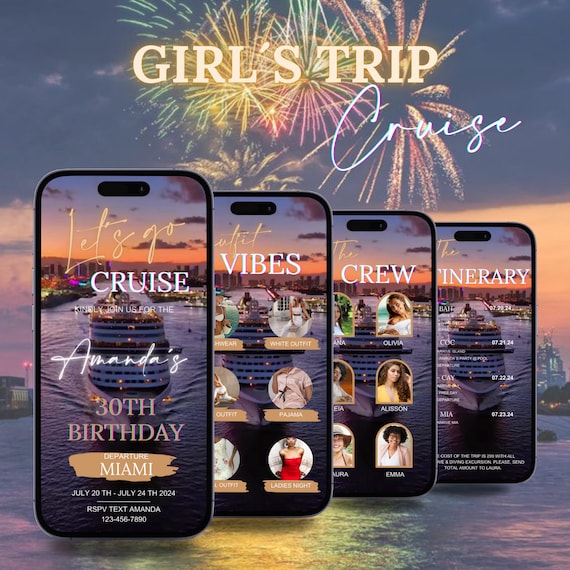Birthday Cruise Itinerary Template, Digital Cruise Invitation Template, Travel Itinerary,  Birthday Invite, Carnival Cruise, Royal Caribbean
