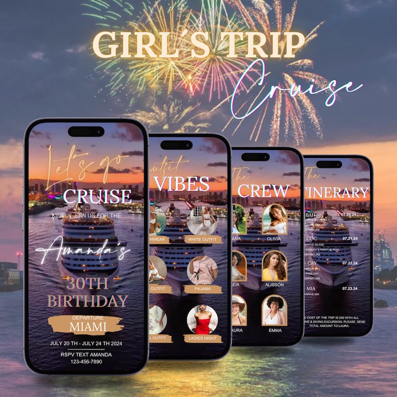 Birthday Cruise Itinerary Template, Digital Cruise Invitation Template, Travel Itinerary, Birthday Invite, Carnival Cruise, Royal Caribbean image 1