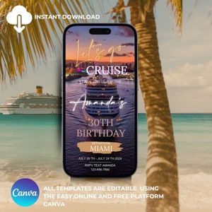 Birthday Cruise Itinerary Template, Digital Cruise Invitation Template, Travel Itinerary, Birthday Invite, Carnival Cruise, Royal Caribbean image 4