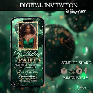 Green Birthday Dinner Video Invitation,Fancy Green Birthday Dinner Invite,Animated Birthday Invitation,Digital Birthday Flyer,Text Invite