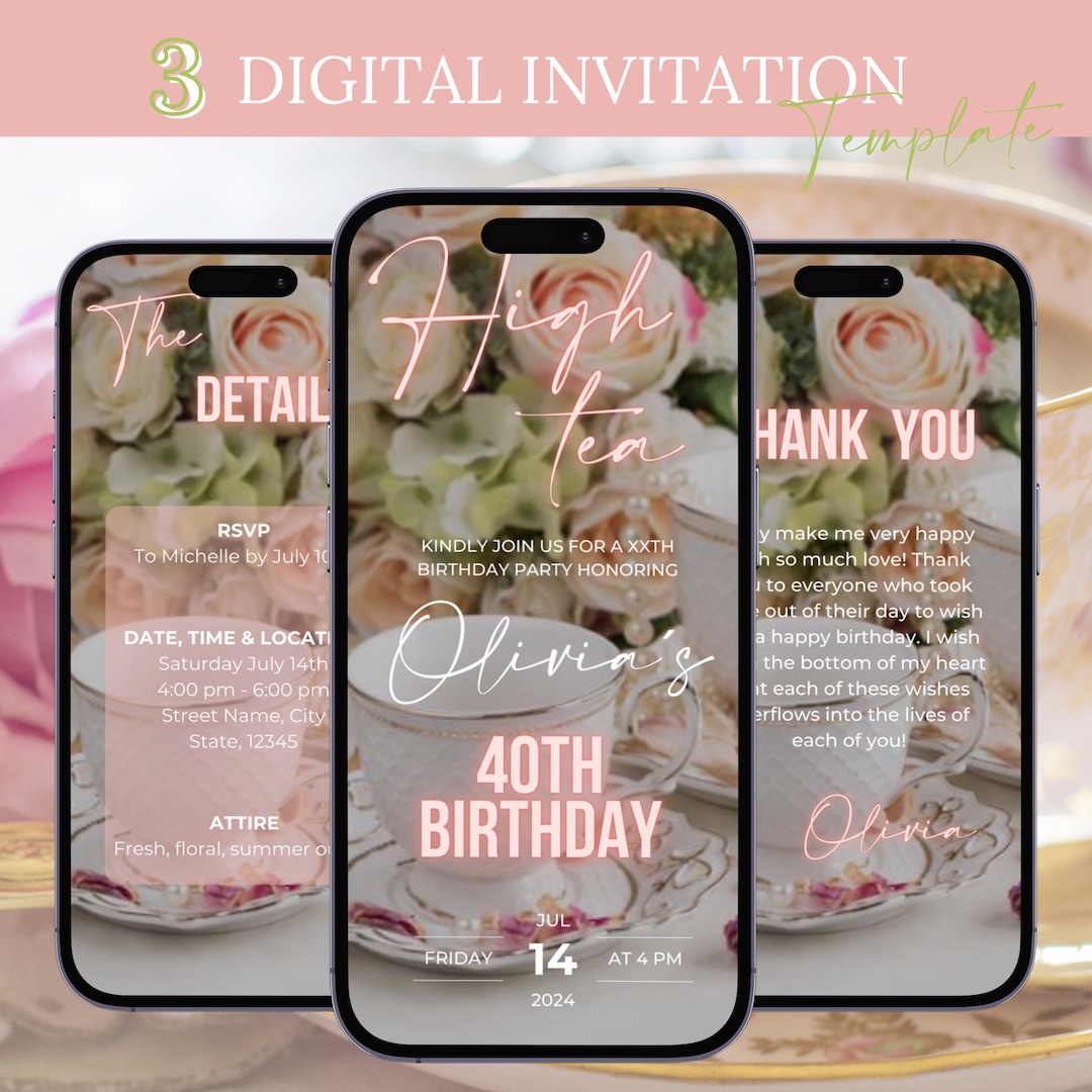 High Tea Party Birthday Invitation, Editable Floral Ladies Brunch ...