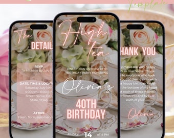 High Tea Party Birthday Invitation, Editable Floral Ladies Brunch Invite, Whimsical Garden Tea Party Itinerary Template, Tea Party Birthday
