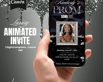 Digital Silver Prom Send Off Digital Invitation,Digital Prom Invites,Prom Animated Invites,Glam Prom Send Off Template,Prom Send Off Flyer