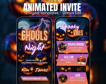 Halloween Girls Night Invitation Ghouls Night Digital Evite Spooky Bachelorette Animated Party Invite Editable GNO Template Instant Download