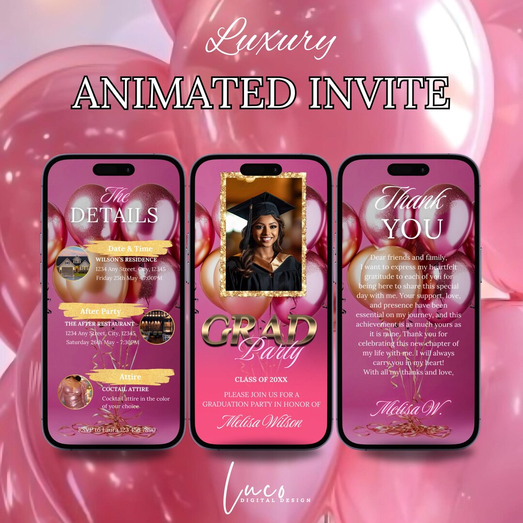 Pink Grad Invite Template Pink & Gold Glam She Did It Graduation Invite,instant Download ...