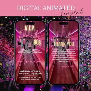 Digital Party Bus Birthday Invitation, Limo Party Invitation, Birthday Party Bus Invite, Party Invitation, Phone Birthday Invite