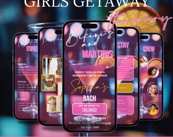 Bikinis and Martinis Bachelorette Party Itinerary, Cape Cod Girls Trip Invitation, Travel Itinerary, Beach Bachelorette Trip, Bride To Be