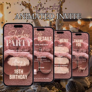 Evite de soirée pyjama, invitation numérique à une soirée pyjama, invitation à une soirée pyjama animée, modèle modifiable de téléchargement instantané, nuit de filles