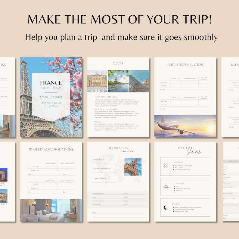 Travel Itinerary Template | Printable Travel Guide | Travel Agent ...