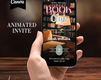 Digital Book Club Invite Template | Vintage Book Club Invitation | Book Party Flyer | Reading Group | Community Event | DIY Self edit