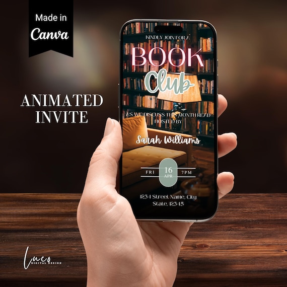Digital Book Club Invite Template | Vintage Book Club Invitation | Book Party Flyer | Reading Group | Community Event | DIY Self edit