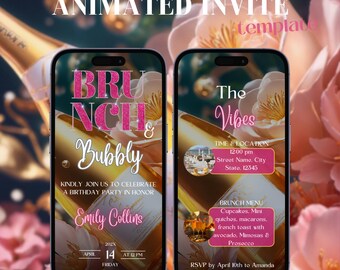 Brunch & Bubbly Geburtstagsbrunch-Einladung, Digital Let's Brunch Babes Einladen, Brunch-Einladungsvorlage, Brunch-Party-Reiseplan, Texteinladung