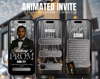 Digital Silver Black Prom Send Off Invite Boys,Diamond Prom Party Invitation,Send Off Celebration,Prom Night Invite,Elegant Prom Invite DIY