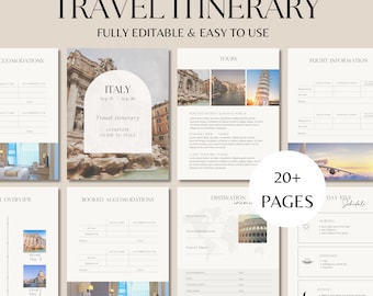 Editable Travel Itinerary Template | Trip Itinerary | Printable Travel Guide | Travel Agent Planner | Holiday Honeymoon Vacation Planner