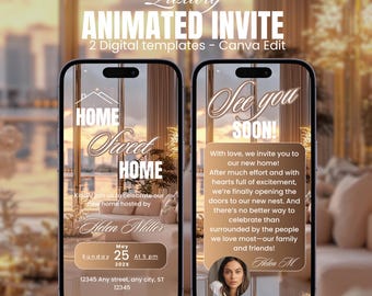Digital Housewarming Party Invitation, Animated House Warming Invite For Women, Gold New Apartment Home Evite, Self Editable Template Ecard