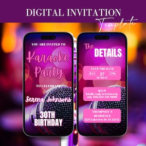 Digital Karaoke Party Invitation, Karaoke Night Animated Invitation, Editable Karaoke Birthday Video Invite, Music Karaoke Video Invitation