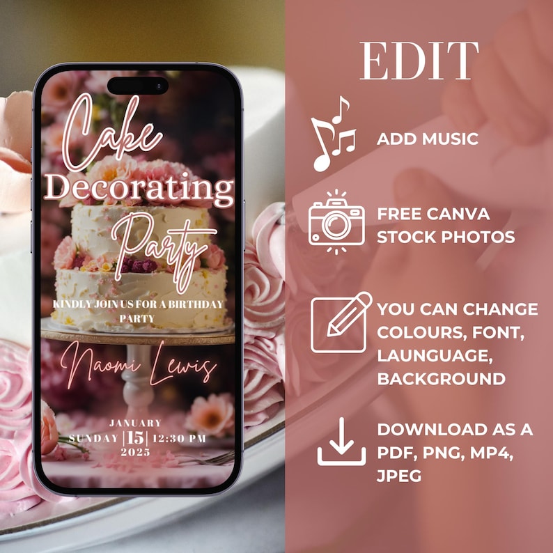 Digital Cake Decorating Party Invitation, Editable Canva Template ...