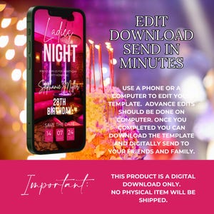 Digital Ladies Night Out Invitation, Animated Hot Pink Birthday Invite ...