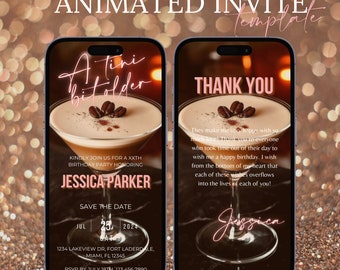 Digital Birthday Invitation A Tini Bit Older, Martini Theme Party Editable and printable invitation, Tini Time, Custom Personal Invitation