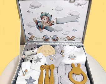 Beautiful Gift Suitcases with everything you need to welcome the newborn baby.