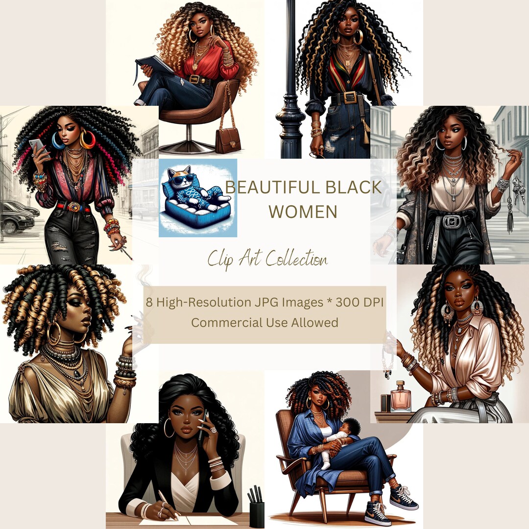 Digital Clipart Beautiful Black Girl Illustrations, Beautiful Black ...